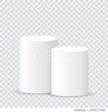 Two white blank podiums stand to show products on transparent background, Vector illustration. 124527160