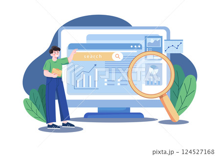 Business analysis using SEO Illustration concept. A flat illustration isolated on white background 124527168
