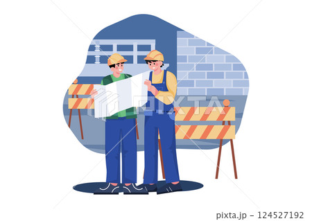 Construction site engineer doing routine standup Construction site engineer doing routine standup 124527192