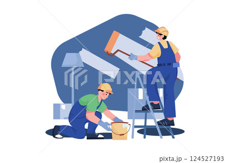 Construction worker painting wall 124527193