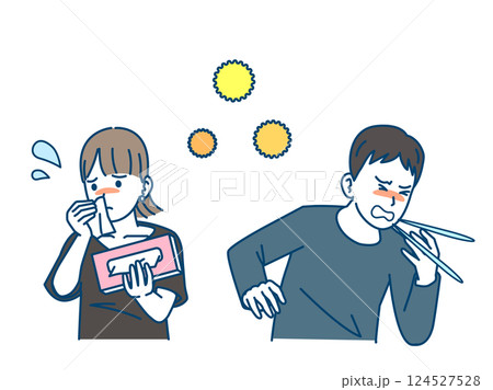 花粉症の症状に困る人々のイラスト 124527528