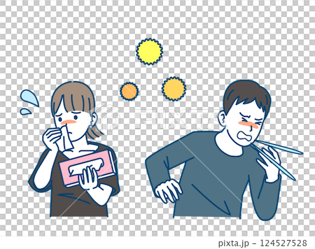 花粉症の症状に困る人々のイラスト 124527528