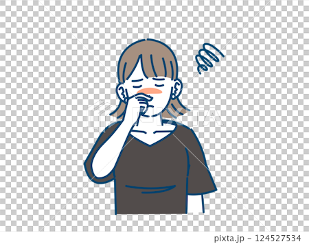 一位年輕女子患鼻塞的插圖 124527534