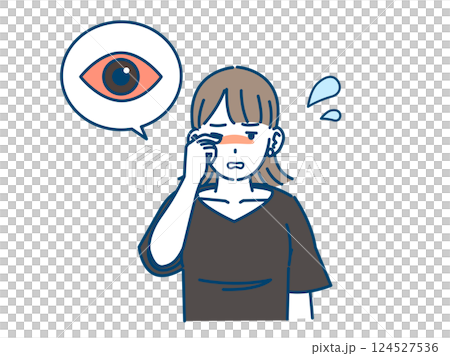 Itchy eyes Illustration of a young woman with bloodshot eyes Itchy eyes Illustration of a young woman with bloodshot eyes 124527536