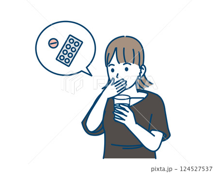 薬を飲む若い女性のイラスト 薬を飲む若い女性のイラスト 124527537