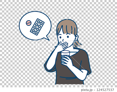 Illustration of a young woman taking medicine Illustration of a young woman taking medicine 124527537