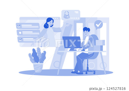 Feedback is gathered from customers. 124527816