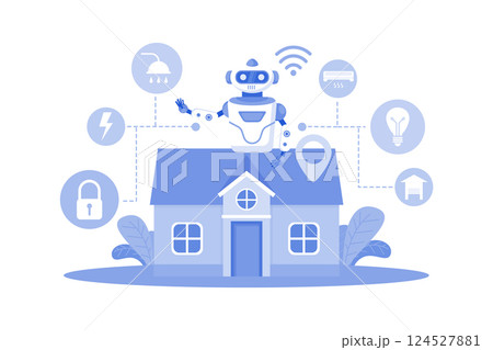 Smart home devices employ AI for automation. Smart home devices employ AI for automation. 124527881