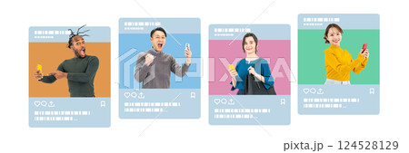 SNS画面から多国籍の人々　切り抜き背景透過PNG 124528129