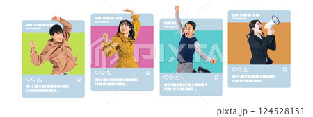 SNS画面から飛び出す様々な人々 切り抜き背景透過PNG SNS画面から飛び出す様々な人々 切り抜き背景透過PNG 124528131