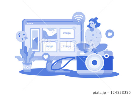 A family hikes in the mountains in the morning. 124528350