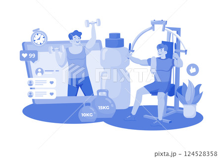 A family hikes in the mountains in the morning. A family hikes in the mountains in the morning. 124528358