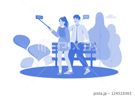 A family hikes in the mountains in the morning. 124528365