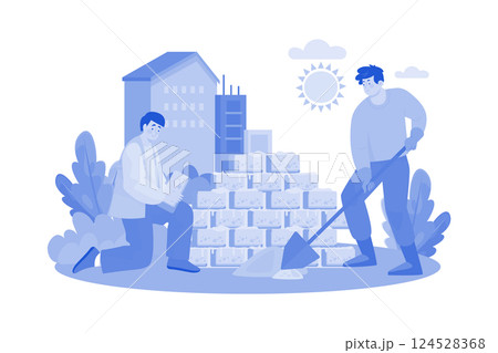 A family hikes in the mountains in the morning. A family hikes in the mountains in the morning. 124528368