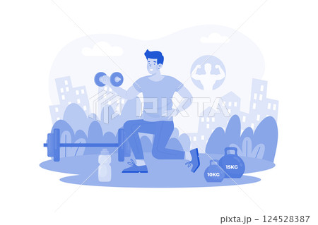 A man joins a morning boot camp session. 124528387