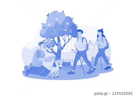 Tourists go on a guided nature walk to learn about local flora and fauna. 124528395