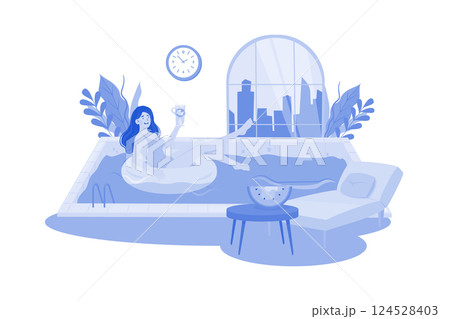 A family hikes in the mountains in the morning. 124528403