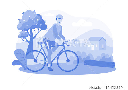 A family hikes in the mountains in the morning. 124528404