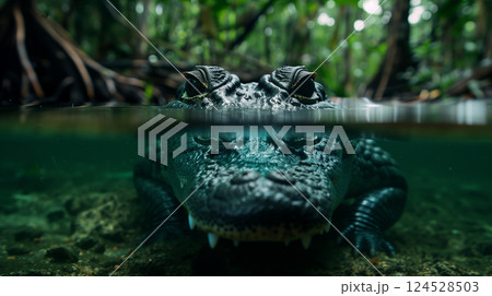 青い池の中のワニ 124528503