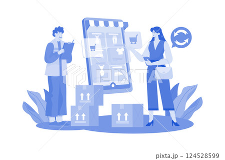 Returns and exchanges specialist assists with returns and exchanges. 124528599