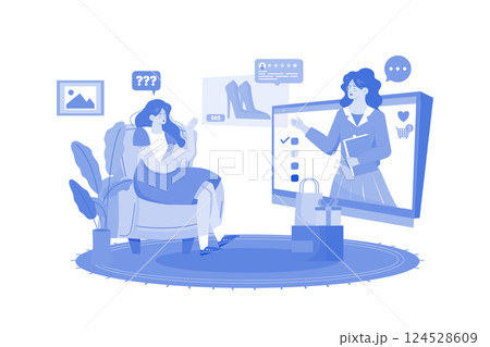 Customer service representative assists with inquiries and issues. 124528609