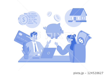 Investment banker offers investment advice 124528627