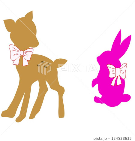 小鹿とウサギのイラストセット 124528633