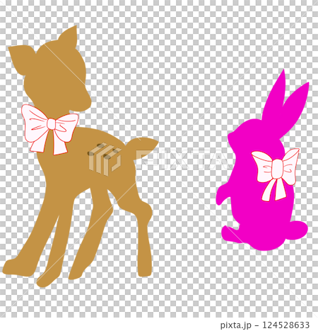 小鹿とウサギのイラストセット 124528633