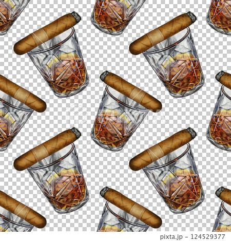 Seamless pattern with whiskey glass and cigar Seamless pattern with whiskey glass and cigar 124529377