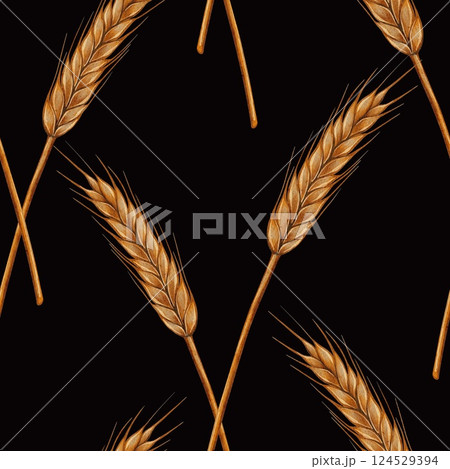 Watercolor Wheat and Barley Seamless Pattern Watercolor Wheat and Barley Seamless Pattern 124529394