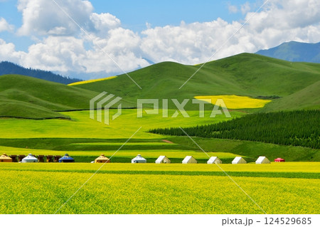 Photo of the mountains and valleys of Qilian Mountains, Qinghai Province, China Photo of the mountains and valleys of Qilian Mountains, Qinghai Province, China 124529685