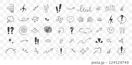 Anime Emotion effect collection. Doodle manga big set. Character emotion symbols on transparent background. Vector illustration 124529749