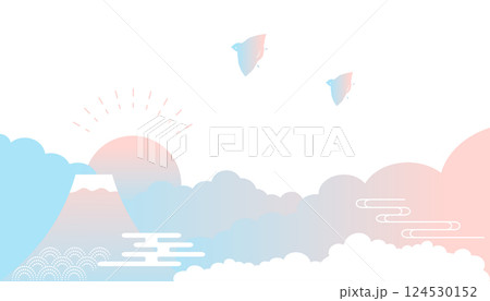 和風イメージの朝焼けと富士山の風景イラスト 年賀状背景 和風イメージの朝焼けと富士山の風景イラスト 年賀状背景 124530152