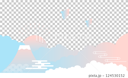 Japanese-style image of sunrise and Mt. Fuji landscape illustration New Year's card background 124530152