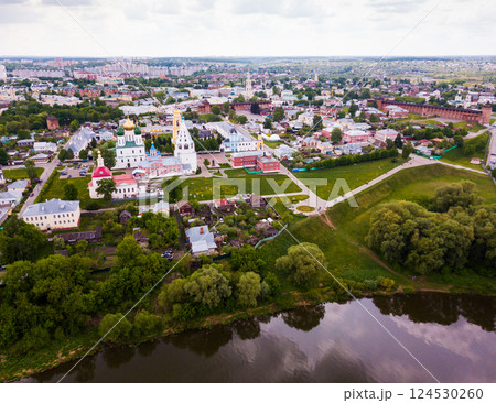 View from drone of Kolomna with Kremlin 124530260