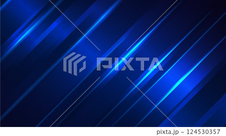 Layered geometric patterns create a dynamic abstract background in shades of blue. 124530357