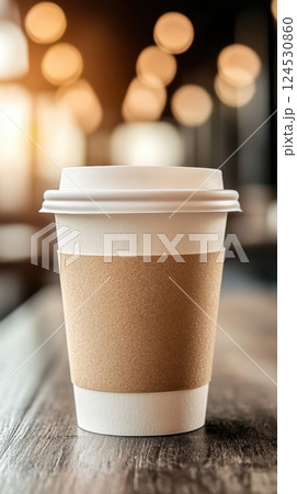 coffee cup with blurred office setting in background 124530860