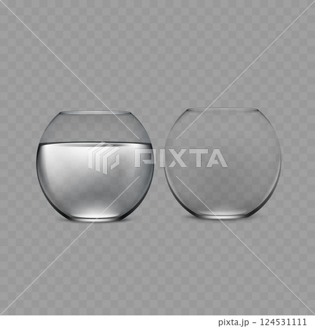 Glass Fishbowl with Water and Empty Bowl. Vector Illustration 124531111