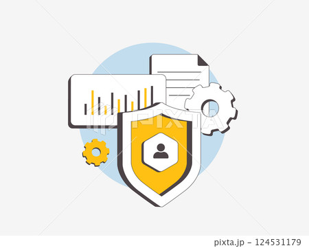 Data protection and privacy legislation statistics. Security laws, compliance trends, GDPR enforcement and global regulations. Cybersecurity policies and risk management vector illustration and icons Data protection and privacy legislation statistics. Security laws, compliance trends, GDPR enforcement and global regulations. Cybersecurity policies and risk management vector illustration and icons 124531179