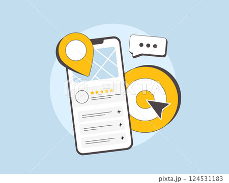 Local business marketing, delivery services and local search engine optimization. Support small businesses and improve visibility in search results. Local seo vector illustration and icons 124531183