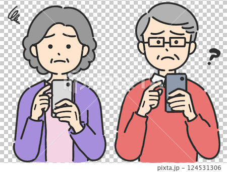 操作智慧型手機時感到焦慮的老年男性和女性的範例 124531306