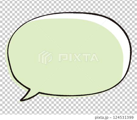 Simple speech bubble with hand-drawn line drawing style, oval tail left, stylish color 124531399
