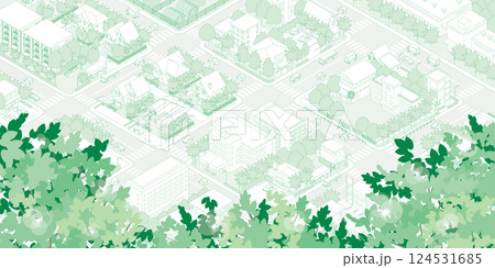 新緑の街並みイラスト. アイソメ図. 124531685