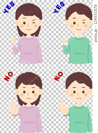 A man and a woman who raises a thumb 124531878