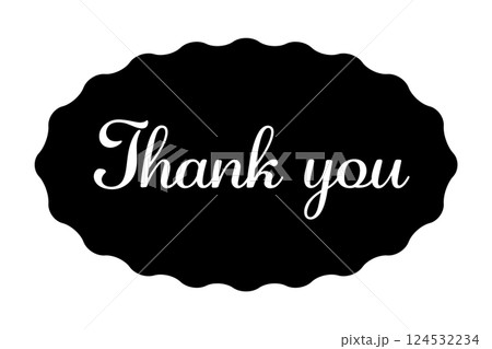 なみなみの楕円のフレームのイラスト素材 "Thank you"のメッセージ入り 黒・背景透過・白文字 なみなみの楕円のフレームのイラスト素材 "Thank you"のメッセージ入り 黒・背景透過・白文字 124532234