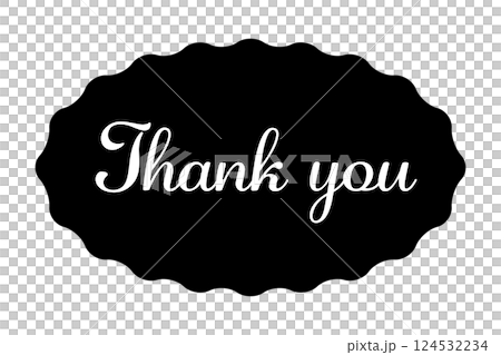 なみなみの楕円のフレームのイラスト素材 "Thank you"のメッセージ入り 黒・背景透過・白文字 なみなみの楕円のフレームのイラスト素材 "Thank you"のメッセージ入り 黒・背景透過・白文字 124532234