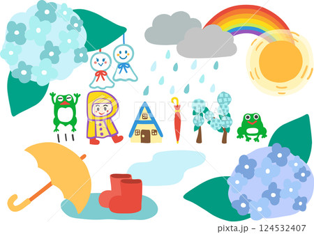 楽しい♪雨の日イラスト素材セット 124532407