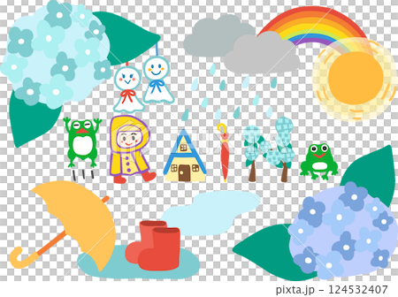 楽しい♪雨の日イラスト素材セット 124532407