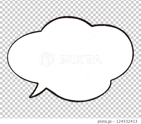 線画手書き風のシンプルな吹き出し 4つのもくもく雲形しっぽ左 白黒 線画手書き風のシンプルな吹き出し 4つのもくもく雲形しっぽ左 白黒 124532413