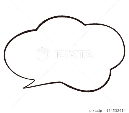 線画手書き風のシンプルな吹き出し 4つのもくもく雲形 流れるしっぽ左 モノトーン 線画手書き風のシンプルな吹き出し 4つのもくもく雲形 流れるしっぽ左 モノトーン 124532414